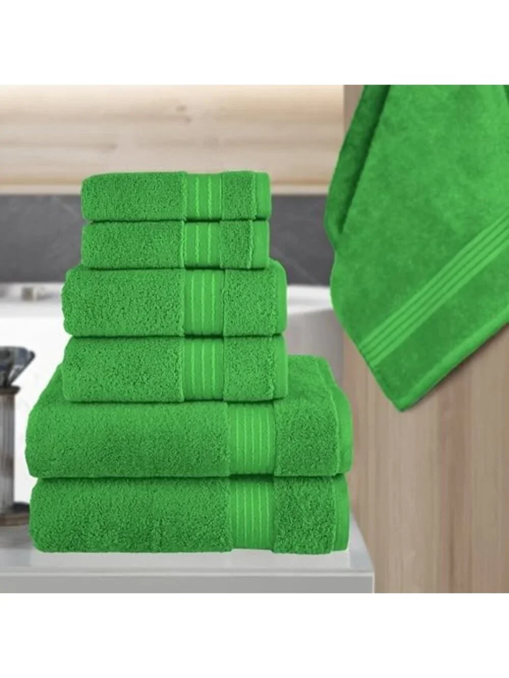 Premium 6-Piece Cotton Towel Set - 100% Turkish, Soft & Absorbent, Emerald Green